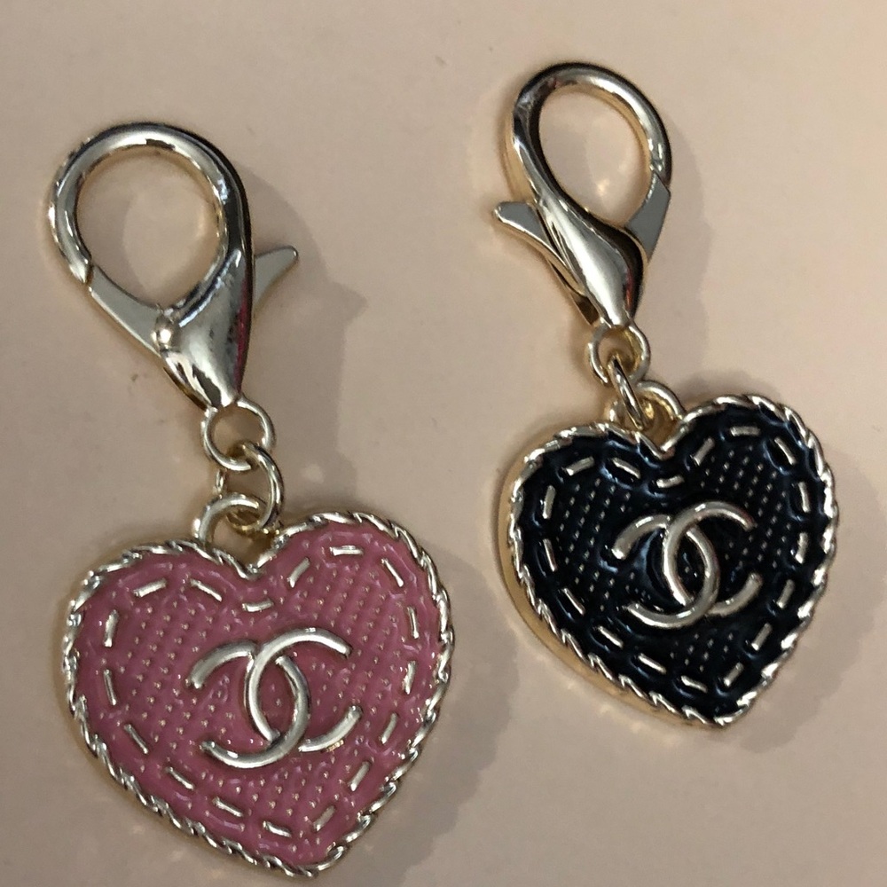 Heart Enamel Gold-Tone Bag Charm — Pink or Black